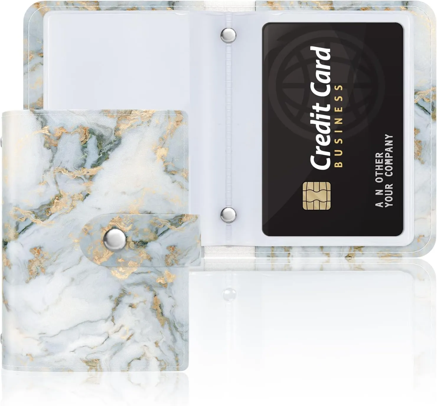 Rouidr Business Card Organizer, RFID Business Card Holder, Small Slim Leather Cards Book, Pocket Name Card Holder Wallet for Women, Grey Gold Marble