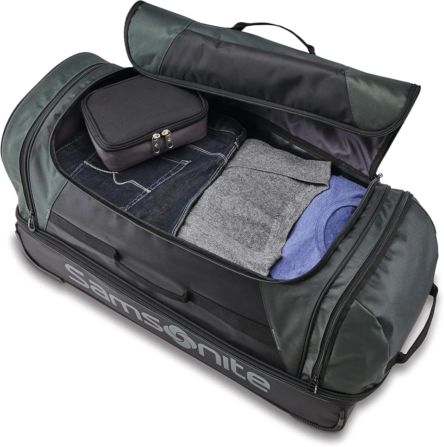 Samsonite Andante 2 Wheeled Duffel Bag  28-Inch Durable Rolling Luggage with Inline Skate Wheels, Push-Button Handle & Spacious Compartments  Travel-Friendly and Lightweight - Moss Green/Black