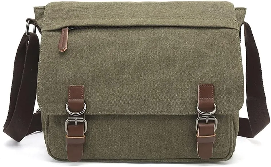 Sechunk Canvas Vintage Messenger Bag Shoulder bag Leather Large Travel Crossbody bags for men women 15inch Laptop