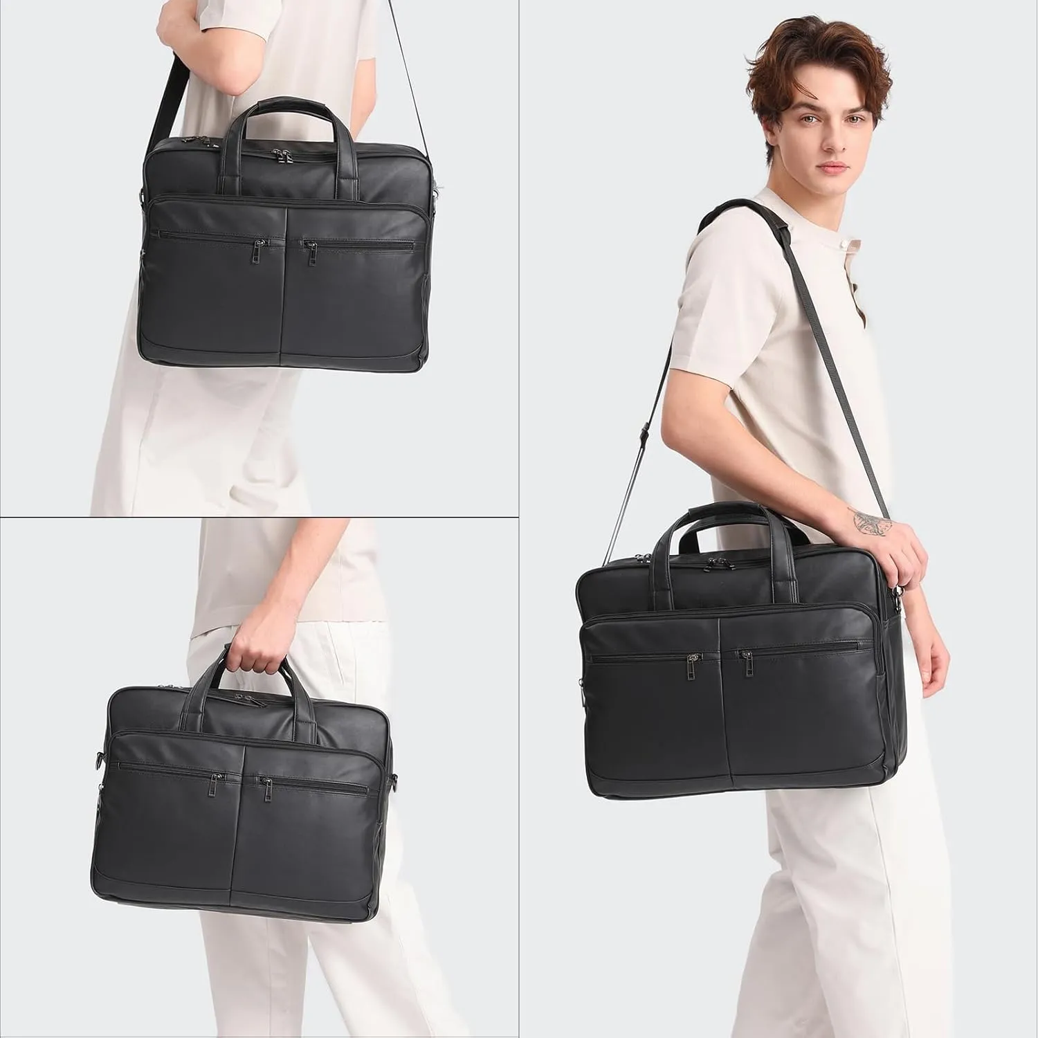 seyfocnia Mens Leather Messenger Bag, 15.6 Inch 17.3 Inch Laptop Briefcase Satchel Computer Shoulder Bag Business Handbag