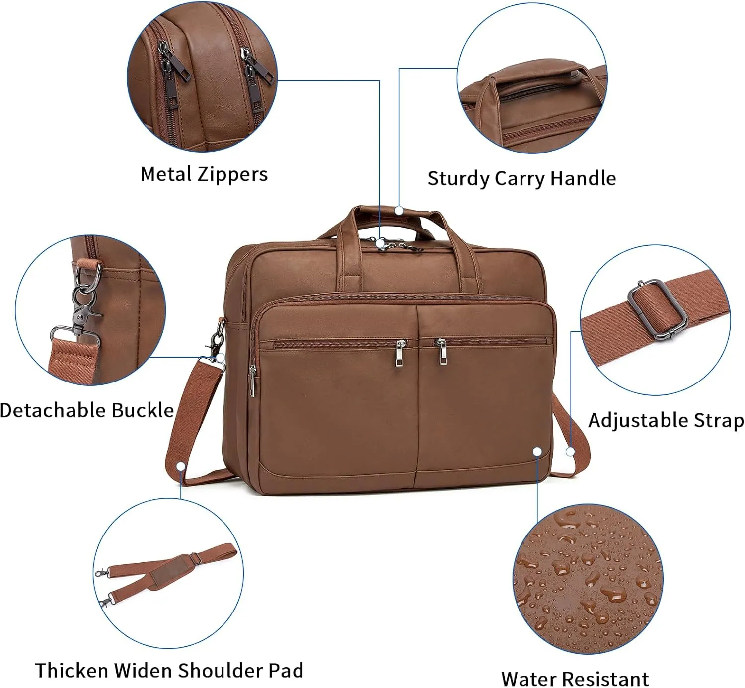 seyfocnia Mens Leather Messenger Bag, 15.6 Inch 17.3 Inch Laptop Briefcase Satchel Computer Shoulder Bag Business Handbag