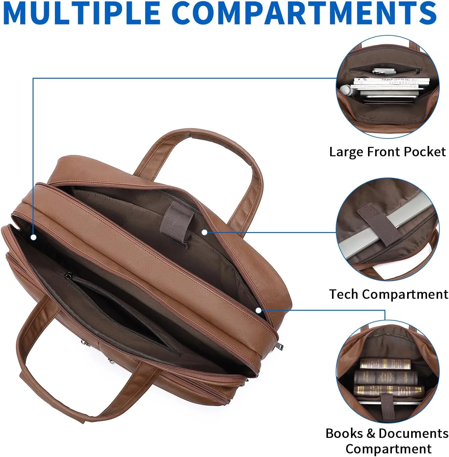 seyfocnia Mens Leather Messenger Bag, 15.6 Inch 17.3 Inch Laptop Briefcase Satchel Computer Shoulder Bag Business Handbag