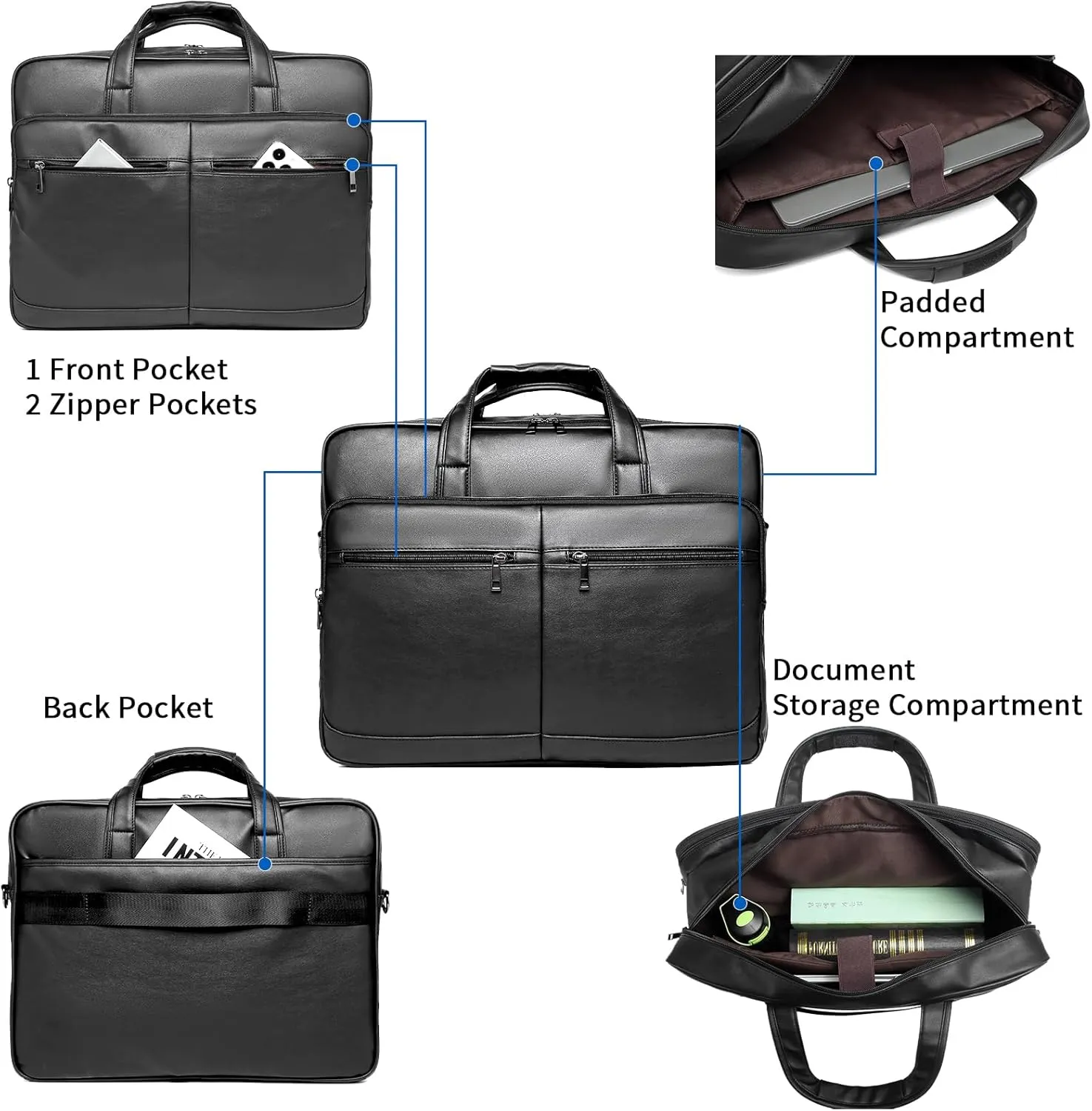 seyfocnia Mens Leather Messenger Bag, 15.6 Inch 17.3 Inch Laptop Briefcase Satchel Computer Shoulder Bag Business Handbag