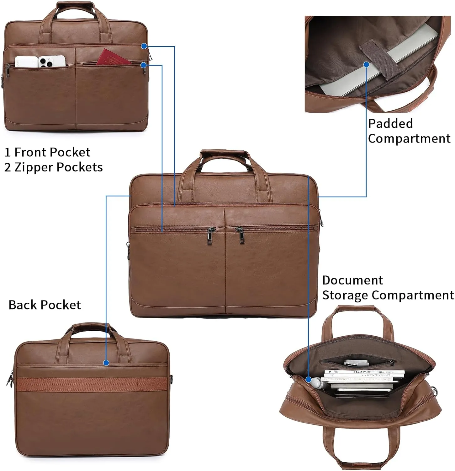 seyfocnia Mens Leather Messenger Bag, 15.6 Inch 17.3 Inch Laptop Briefcase Satchel Computer Shoulder Bag Business Handbag