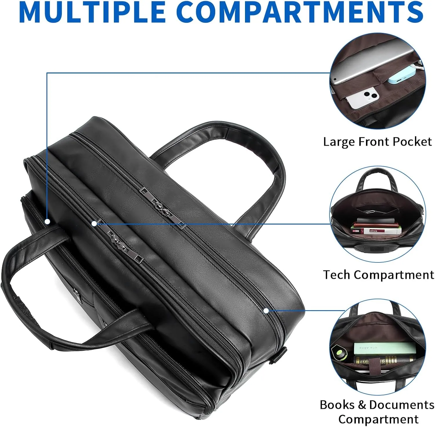 seyfocnia Mens Leather Messenger Bag, 15.6 Inch 17.3 Inch Laptop Briefcase Satchel Computer Shoulder Bag Business Handbag