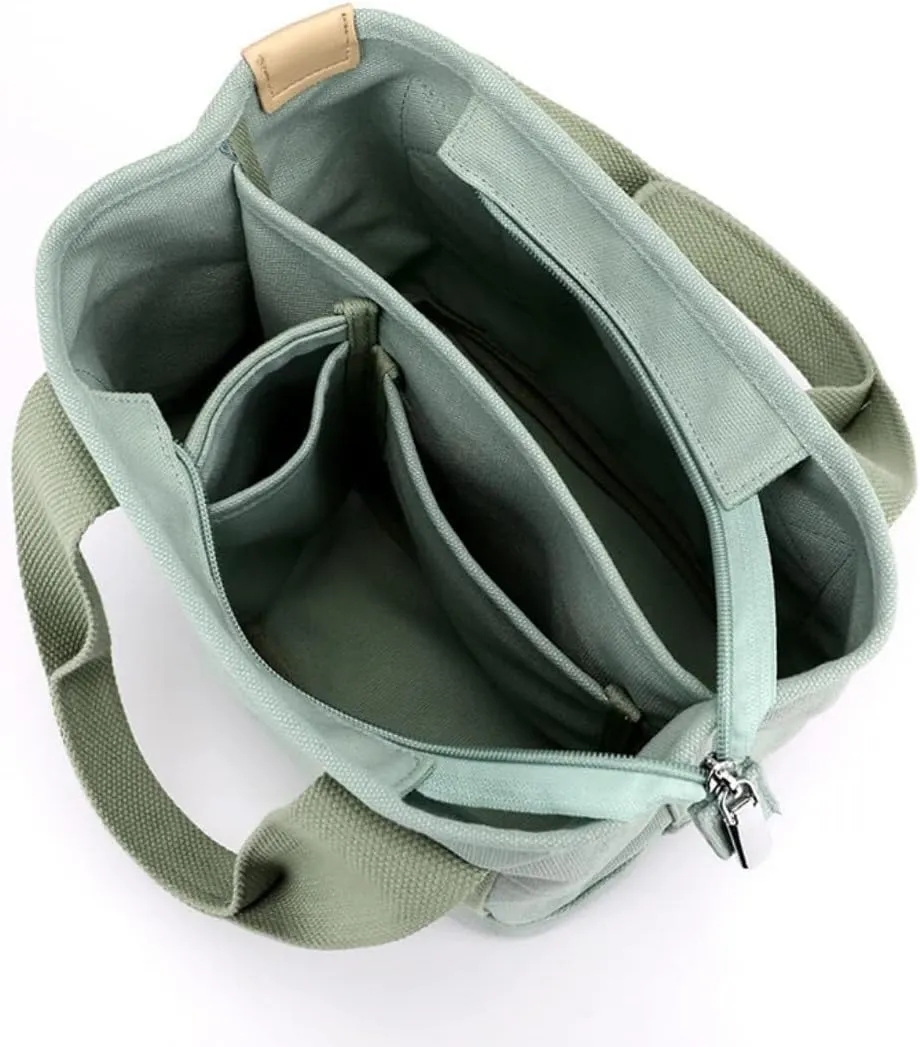 Shoulder College Students Zipper Crossbody The Tote Small Size Canvas Handbag for Women