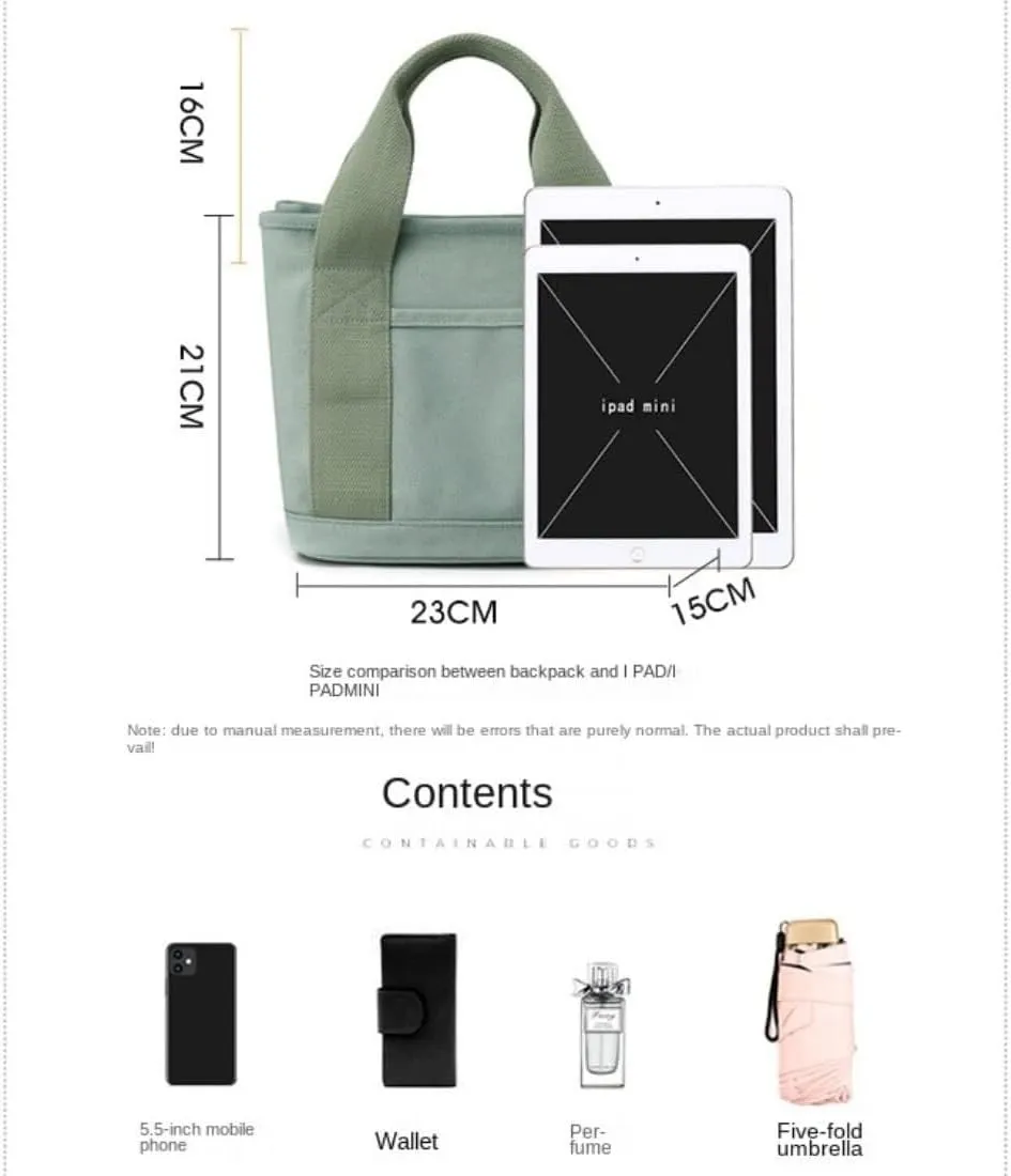 Shoulder College Students Zipper Crossbody The Tote Small Size Canvas Handbag for Women