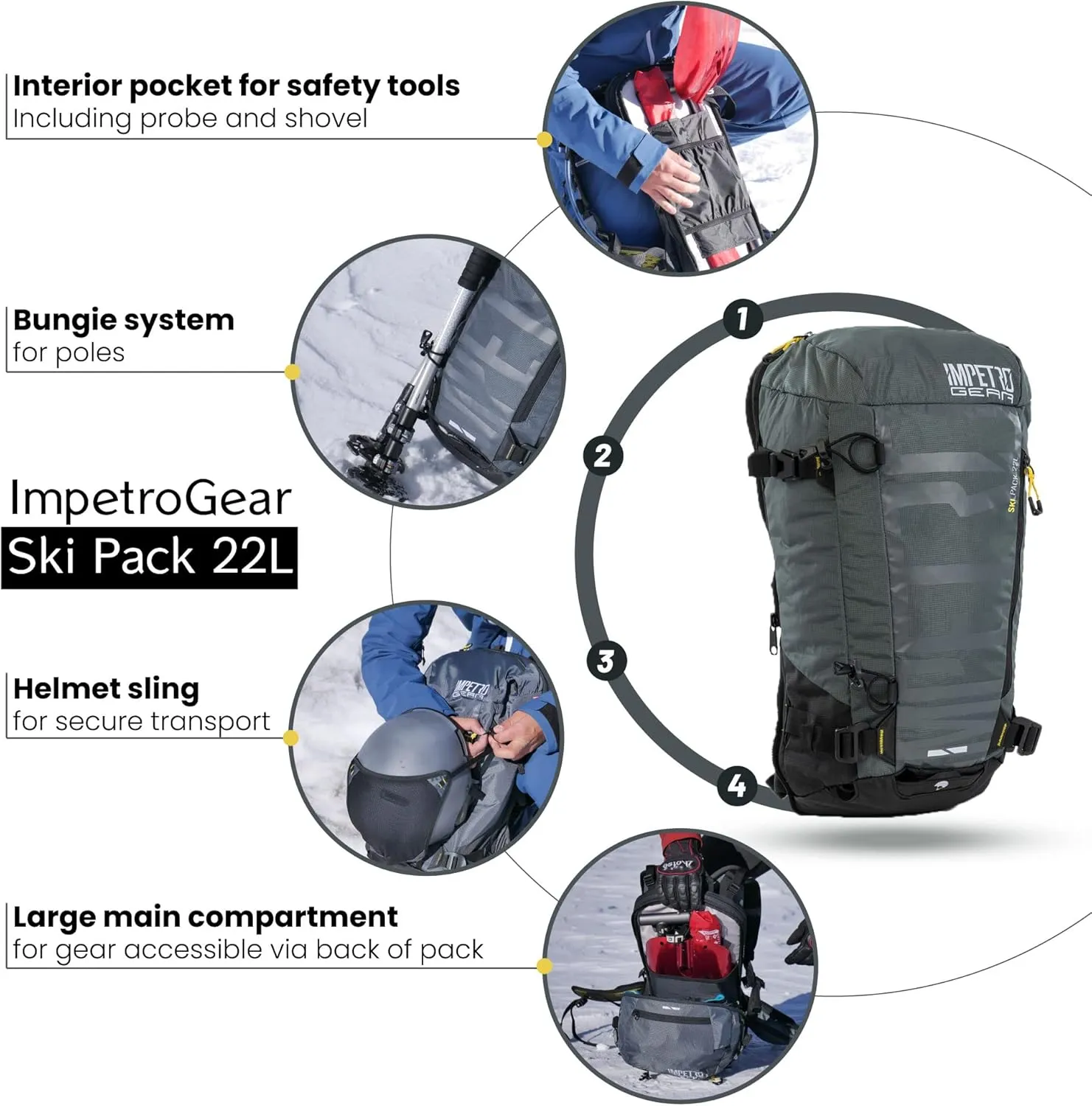 Ski Backpack for Men - Lightweight Multi Pocket Snowboard Backpack - Water Resistant Hiking Backpack - 22L Outdoor Backpack for Skiing, Traveling, and Camping