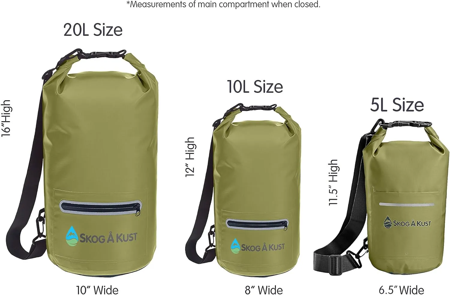 Skog  Kust DrySak - Roll Top Waterproof Bag for Travel & Outdoors - 5, 10 & 20 Liter sizes