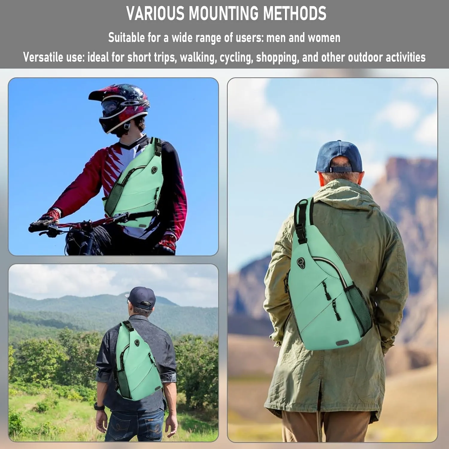 Sling Backpack, Crossbody Bags for Men Women Travel Hiking Chest Bag Green