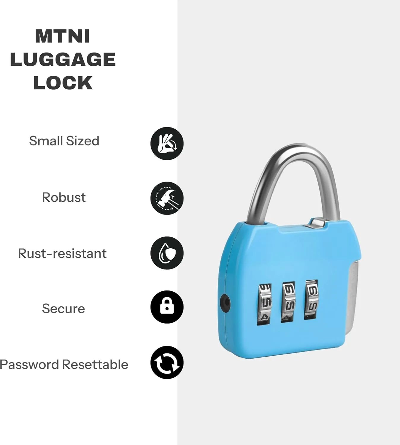Small Combination Padlock, 3 Digit Combination Zipper Lock, Travel Safe Code Lock, Mini Combo Suitcase Locks for Luggage, Backpack, Bag, Box, Diary, Locker (Blue Blue, 2-Pack)