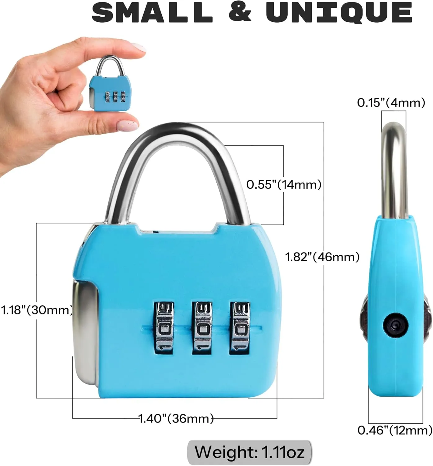 Small Combination Padlock, 3 Digit Combination Zipper Lock, Travel Safe Code Lock, Mini Combo Suitcase Locks for Luggage, Backpack, Bag, Box, Diary, Locker (Blue Blue, 2-Pack)