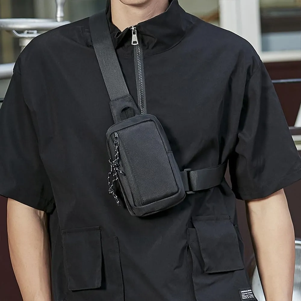 Small Crossbody Sling Bag for Men Women, Mini Crossbody Sling Backpack Dual Pocket Waterproof Fanny Pack Purse Chest Bag Travel Hiking Chest Bag Casual Daypack Shoulder Bag for Sports Walking Cycling