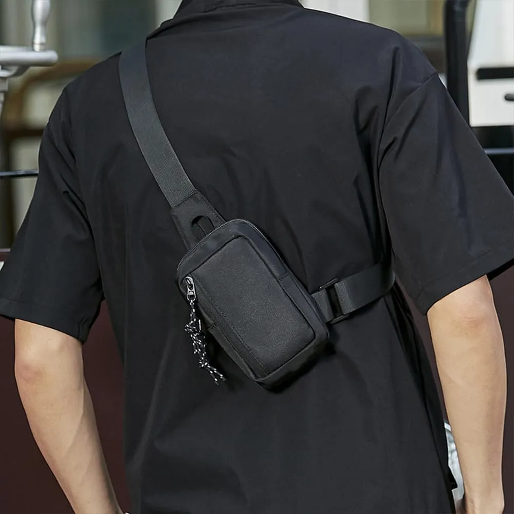 Small Crossbody Sling Bag for Men Women, Mini Crossbody Sling Backpack Dual Pocket Waterproof Fanny Pack Purse Chest Bag Travel Hiking Chest Bag Casual Daypack Shoulder Bag for Sports Walking Cycling