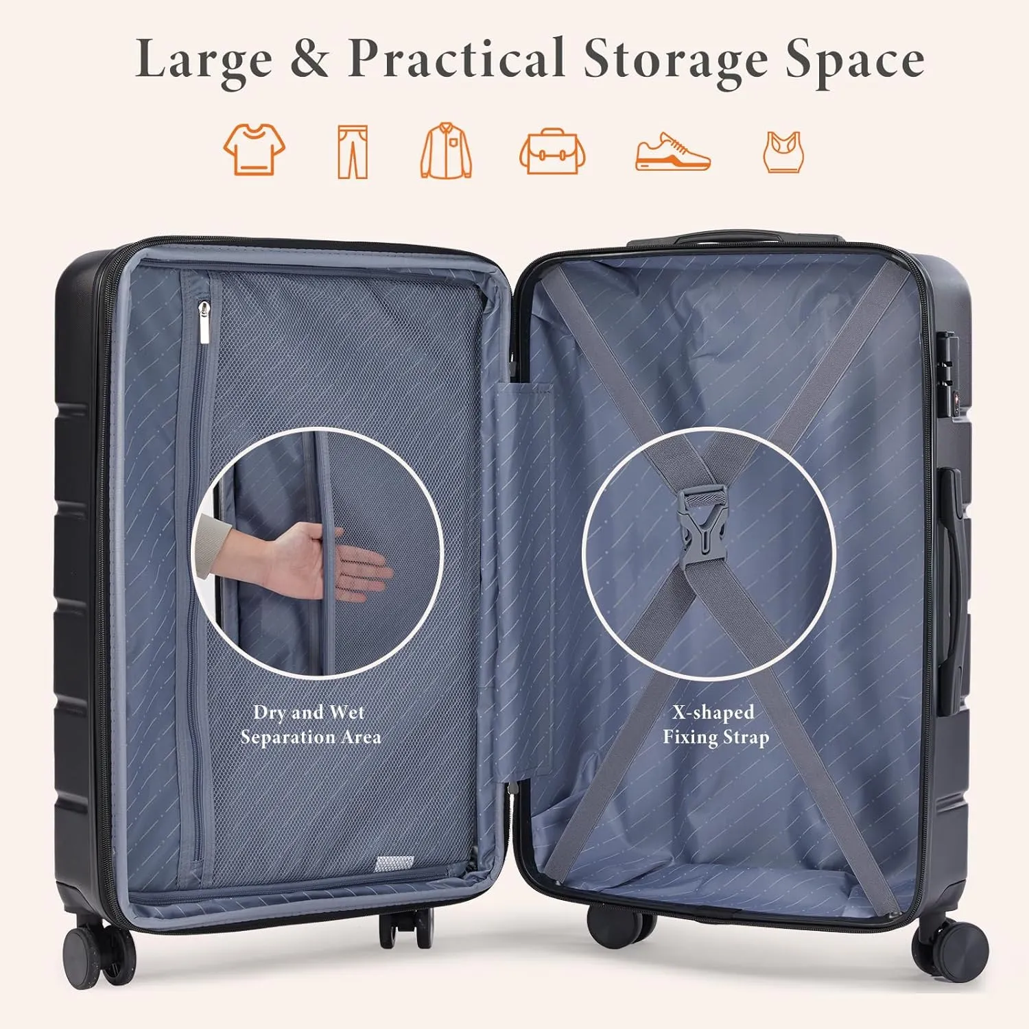 Sweetcrispy Carry on Luggage, Natural Black, 20 Inch