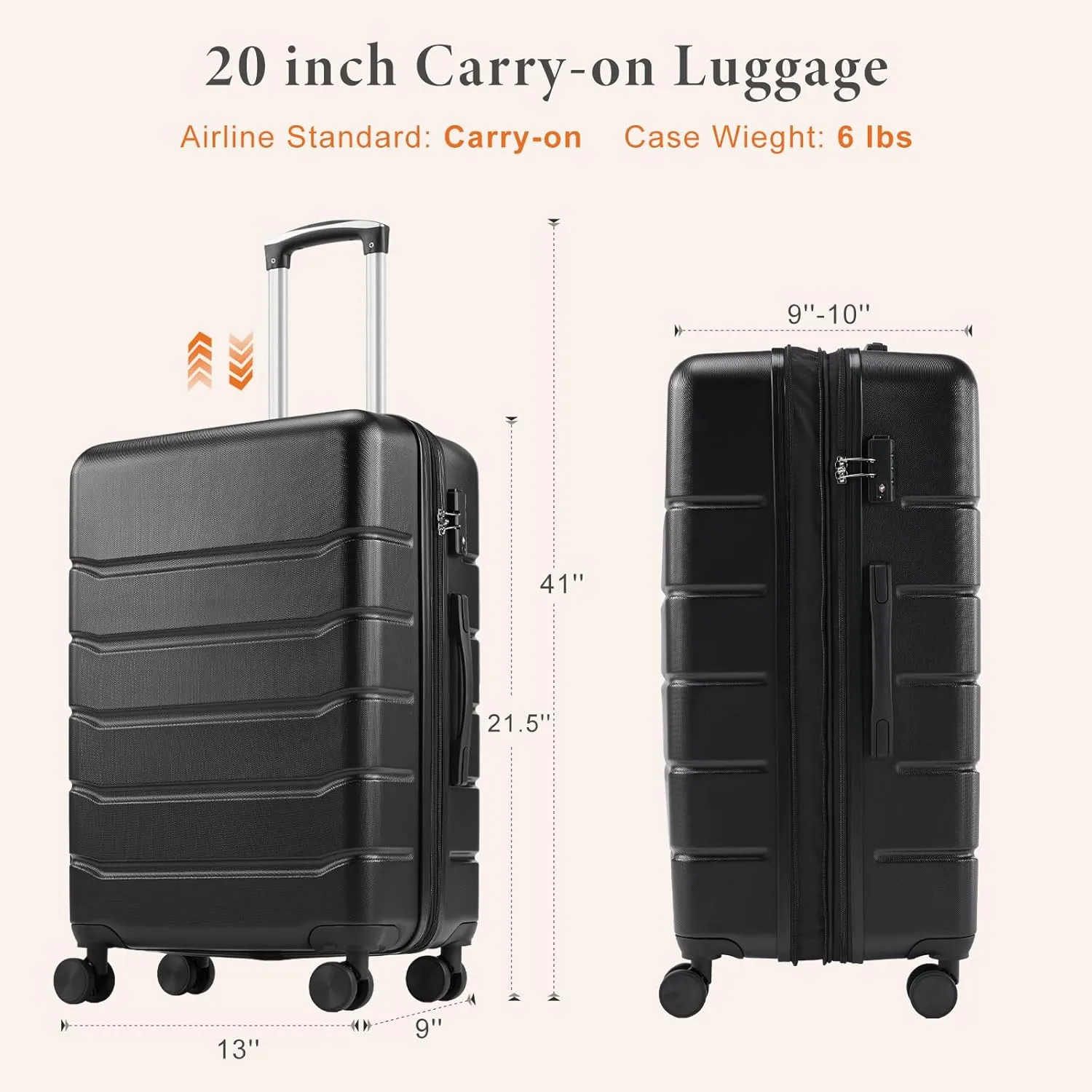 Sweetcrispy Carry on Luggage, Natural Black, 20 Inch
