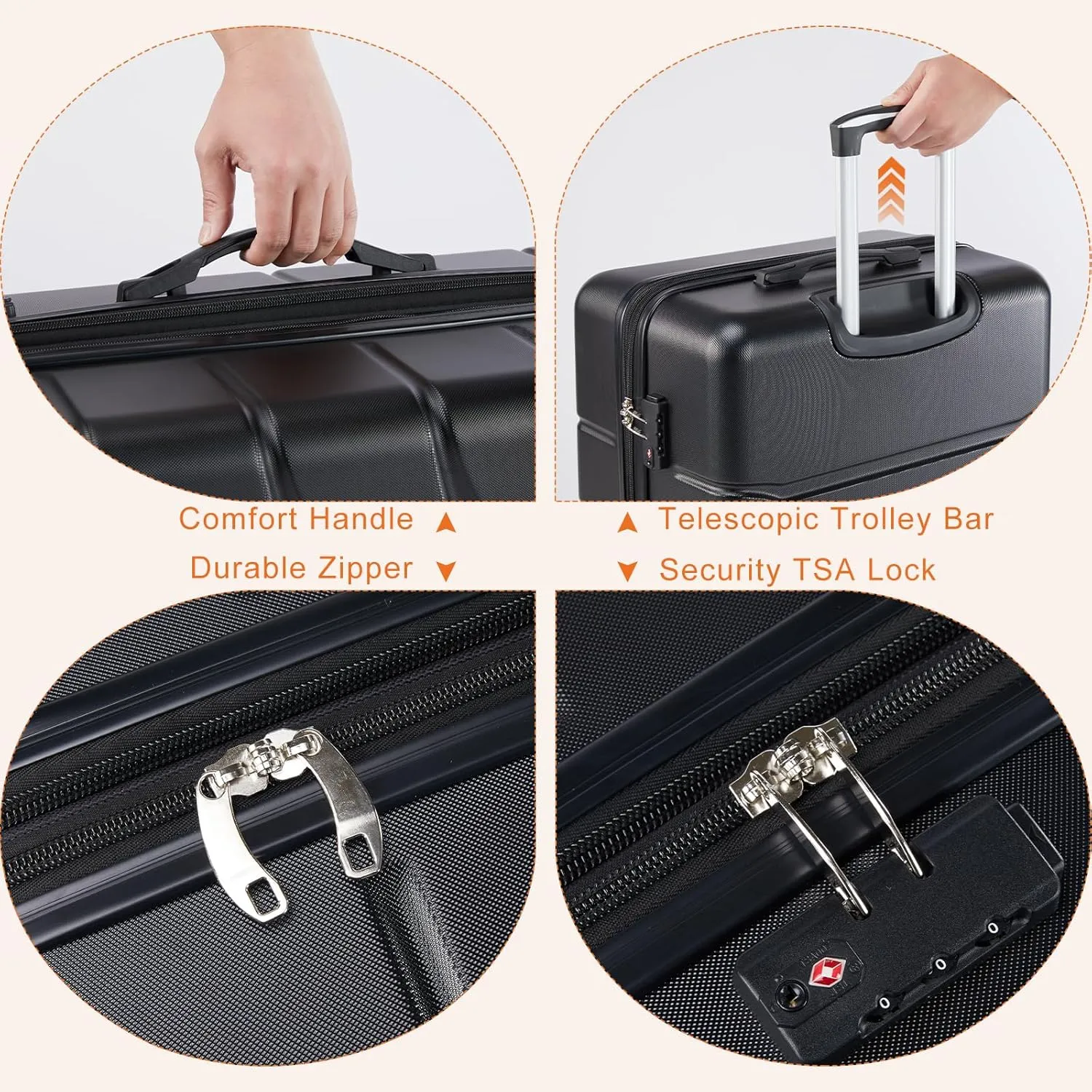 Sweetcrispy Carry on Luggage, Natural Black, 20 Inch