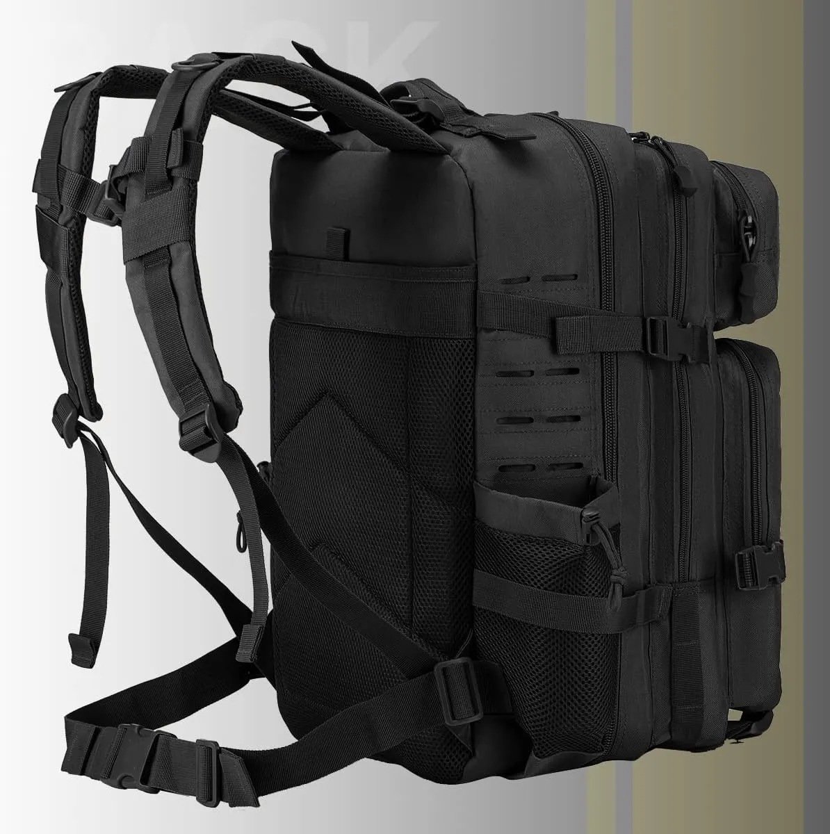 Tactical Military Backpack for Man, 45L Waterproof Army Pack Rucksack Hiking Laptop Backpack 3 Day Bug Out Bag, Includes Two Flags and Two Carabiner