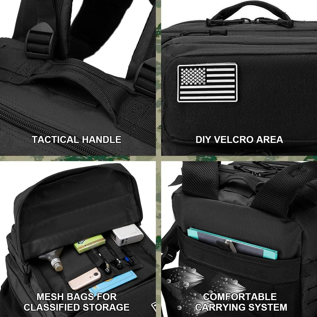 Tactical Military Backpack for Man, 45L Waterproof Army Pack Rucksack Hiking Laptop Backpack 3 Day Bug Out Bag, Includes Two Flags and Two Carabiner