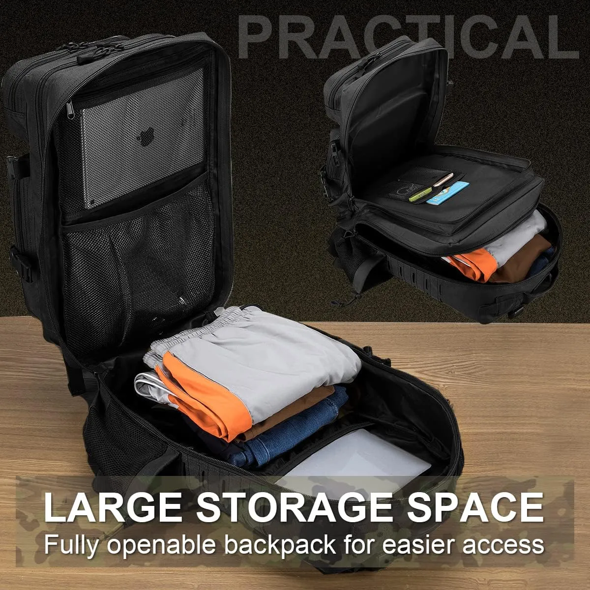 Tactical Military Backpack for Man, 45L Waterproof Army Pack Rucksack Hiking Laptop Backpack 3 Day Bug Out Bag, Includes Two Flags and Two Carabiner