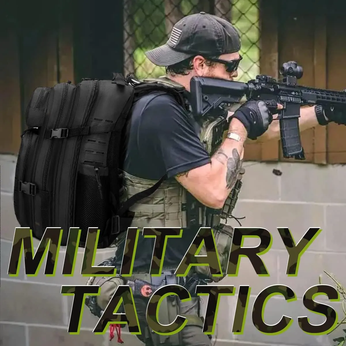 Tactical Military Backpack for Man, 45L Waterproof Army Pack Rucksack Hiking Laptop Backpack 3 Day Bug Out Bag, Includes Two Flags and Two Carabiner