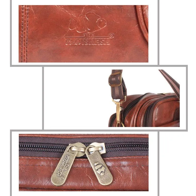 THE CLOWNFISH Commuter Series Tiffin Lunch Bag - Stylish, Spacious Compartments | Messenger Bag | Burnt Brown