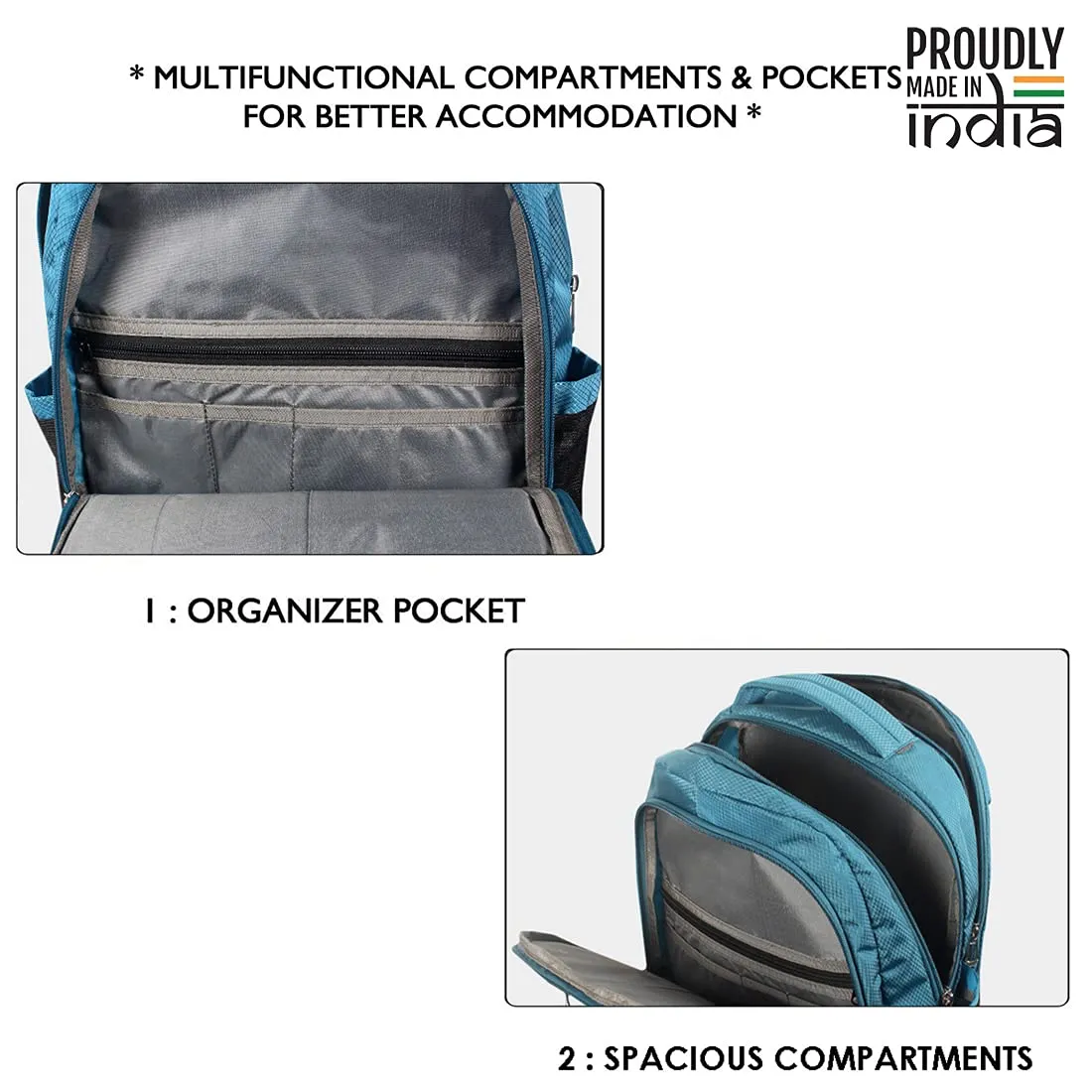 THE CLOWNFISH Cosmo 27 Litres Casual Travel Backpack - Water-resistant, 3 Compartments | Sky Blue