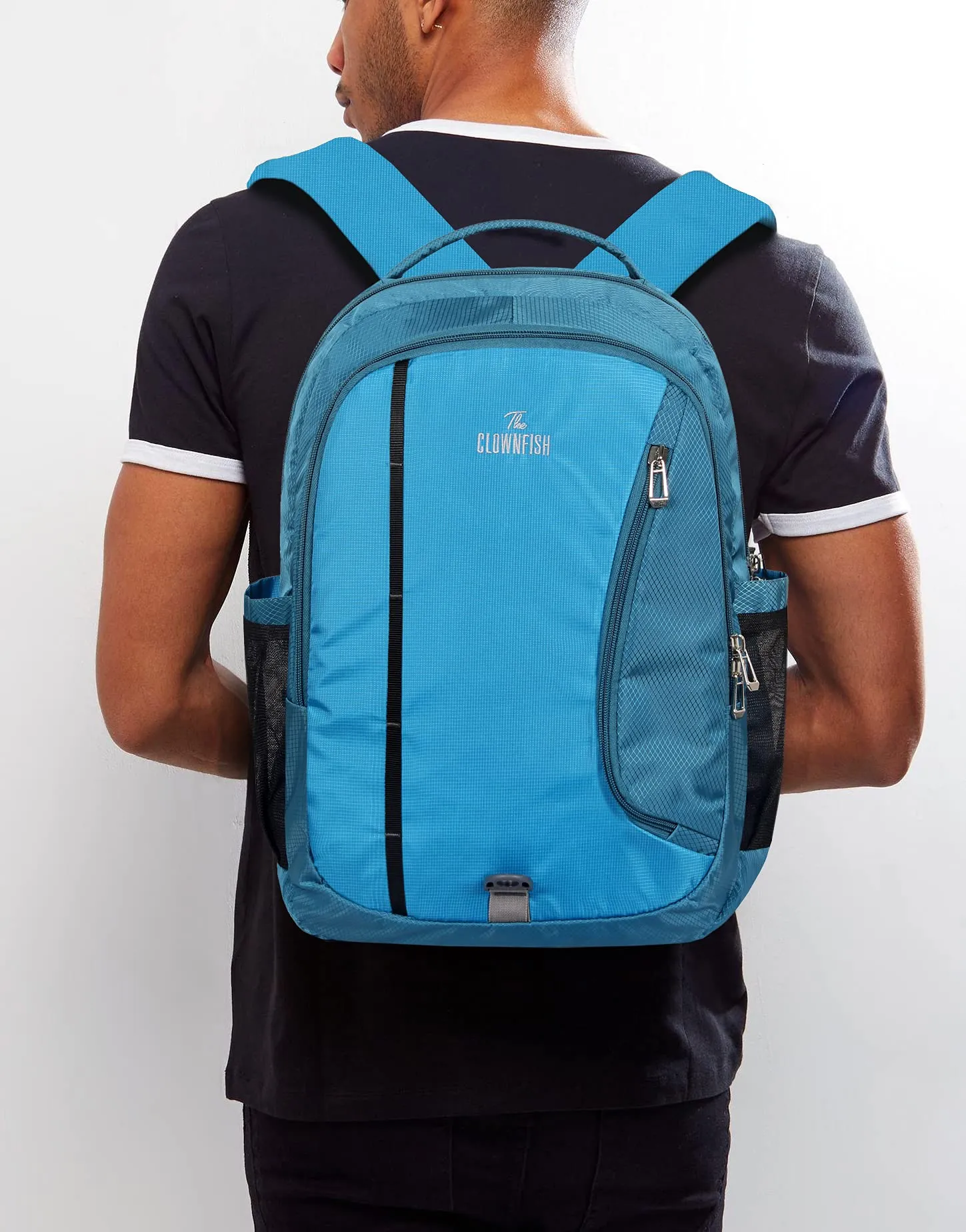 THE CLOWNFISH Cosmo 27 Litres Casual Travel Backpack - Water-resistant, 3 Compartments | Sky Blue