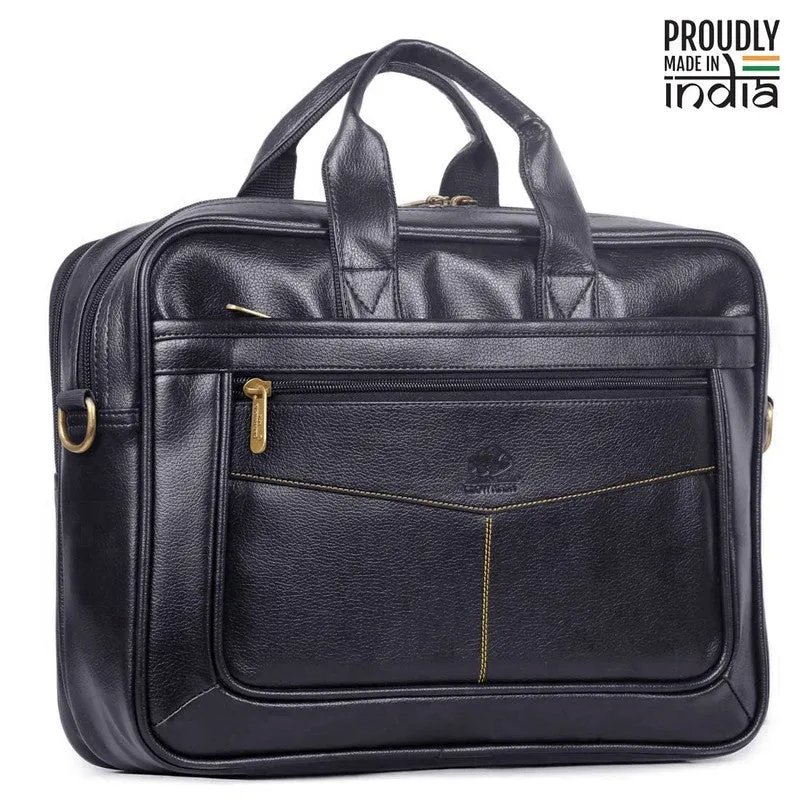 THE CLOWNFISH Faux Leather Expandable 15.6 inch Laptop Messenger Bag (Dark Brown)