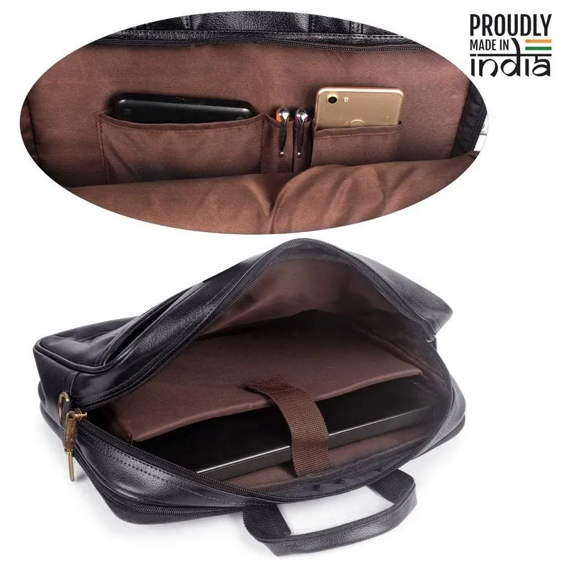 THE CLOWNFISH Faux Leather Expandable 15.6 inch Laptop Messenger Bag (Dark Brown)