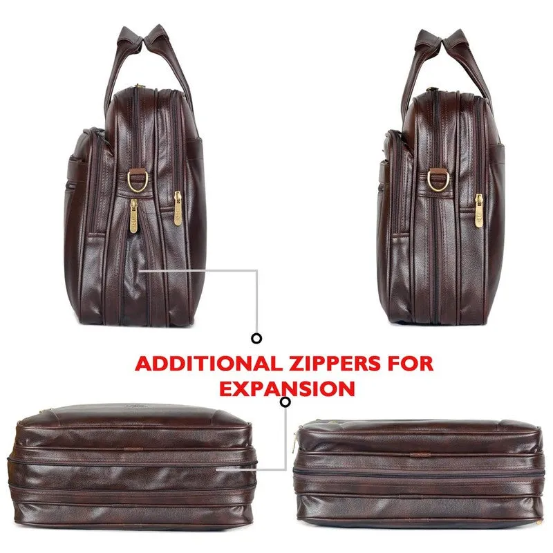 THE CLOWNFISH Faux Leather Expandable 15.6 inch Laptop Messenger Bag (Dark Brown)