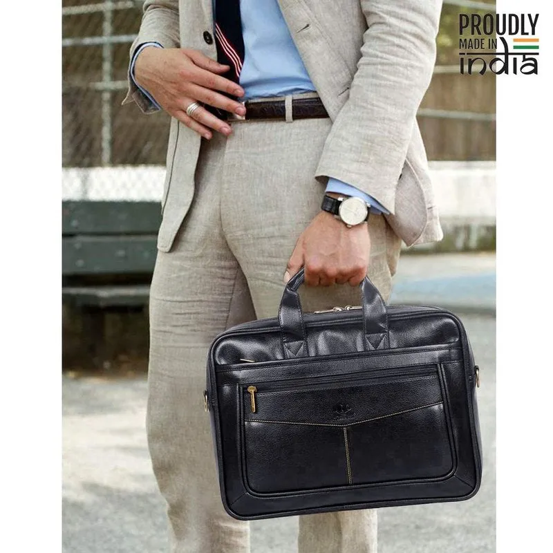 THE CLOWNFISH Faux Leather Expandable 15.6 inch Laptop Messenger Bag (Dark Brown)