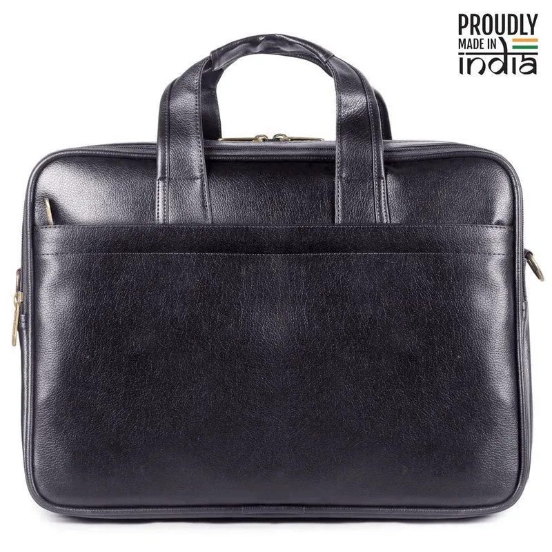 THE CLOWNFISH Faux Leather Expandable 15.6 inch Laptop Messenger Bag (Dark Brown)