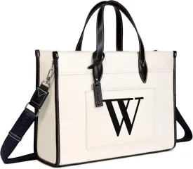 TOPDesign Initial 15.6" Laptop Tote Bag for Women, Personalized Canvas Work Purse, Business Briefcase & Office Handbag