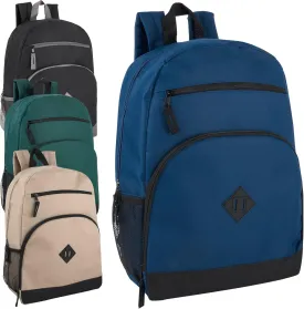 Trail maker 24 pack Classic Backpacks in Bulk Wholesale Backpacks with Side Pocket, Mesh Pocket for Homeless Adults, Donation (Men's Colors Pack)