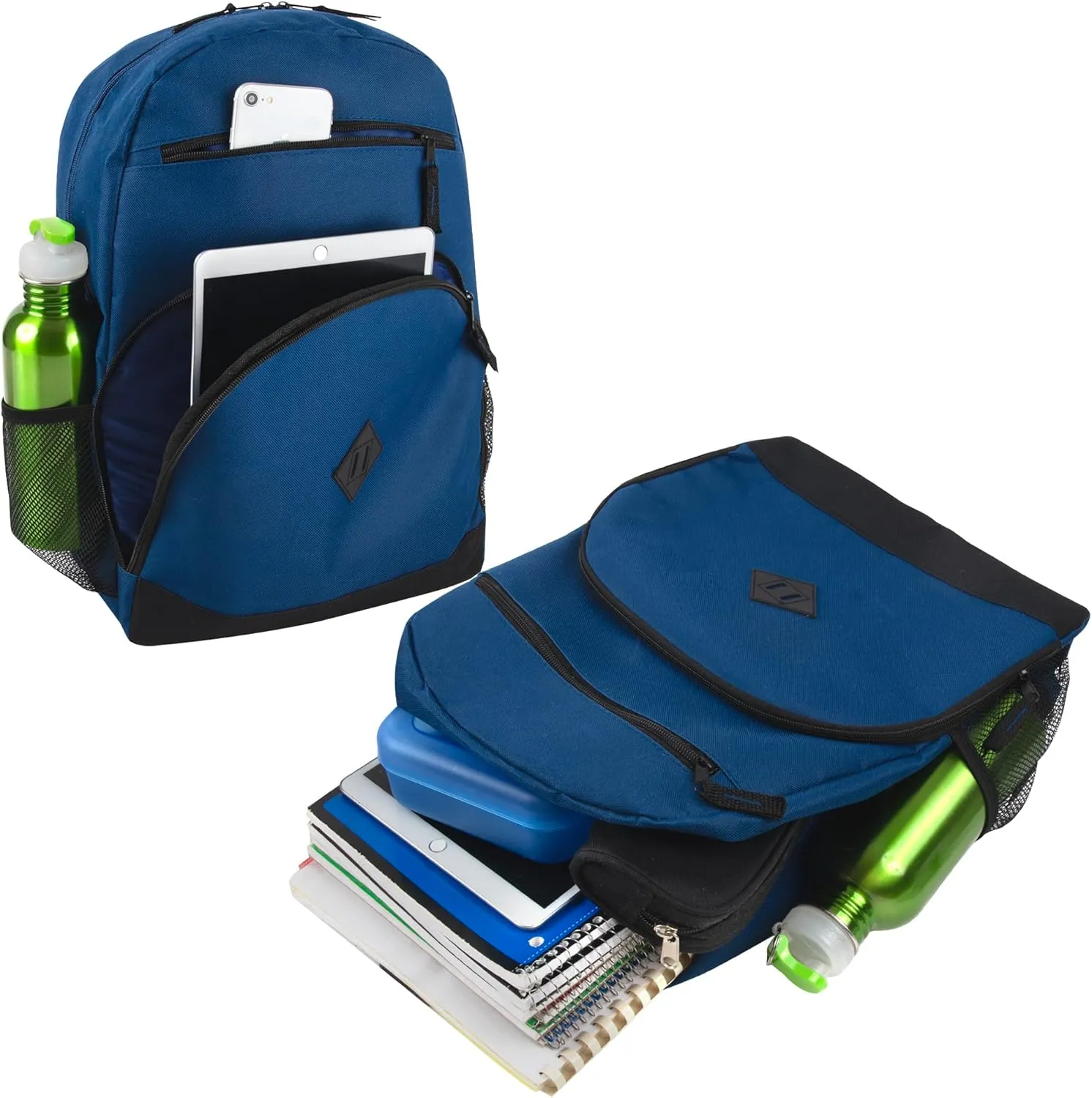 Trail maker 24 pack Classic Backpacks in Bulk Wholesale Backpacks with Side Pocket, Mesh Pocket for Homeless Adults, Donation (Men's Colors Pack)