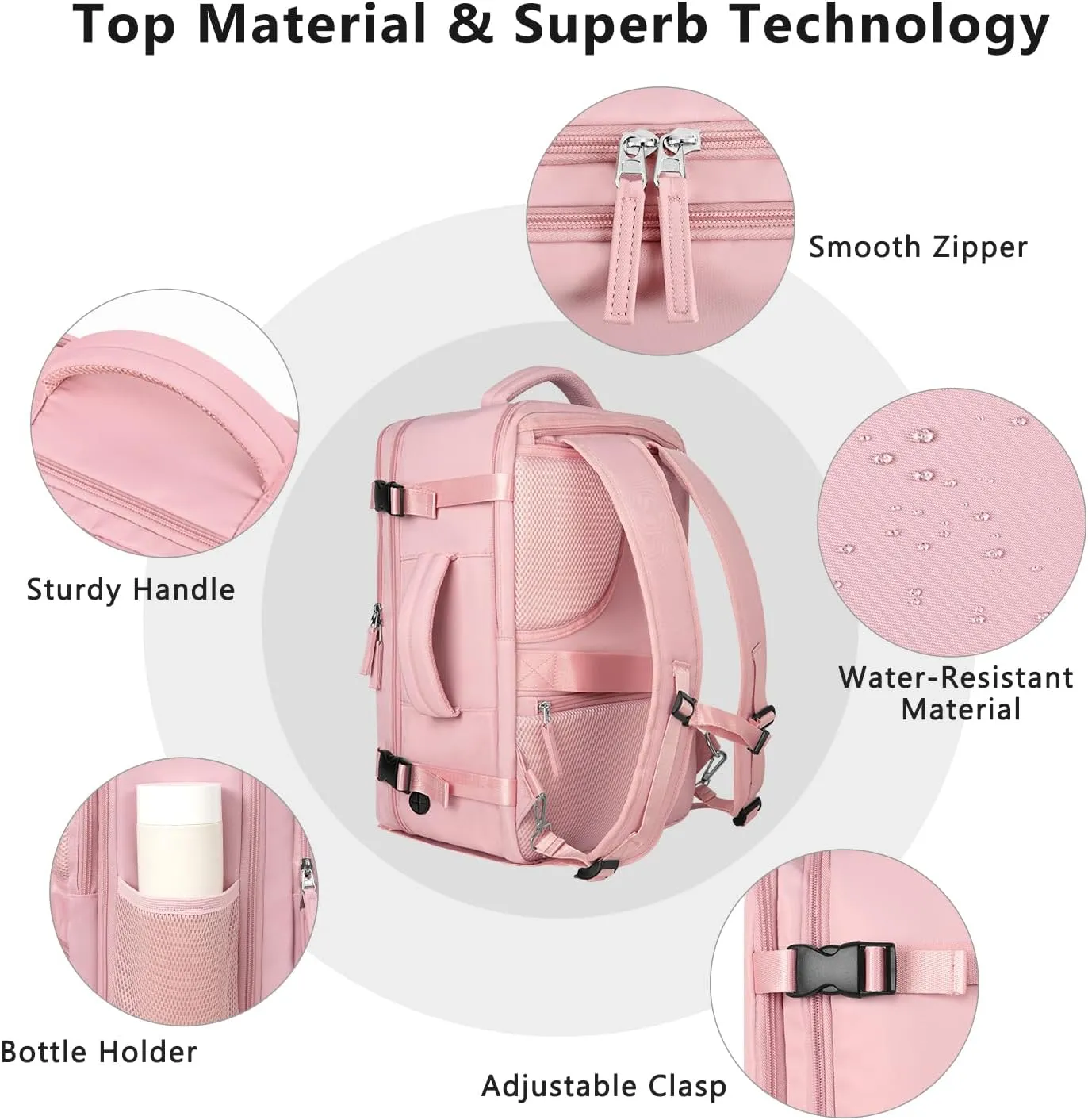 Travel Backpack for Women, Large Carry On Backpack, Waterproof, 17.3 Inch Laptop Backpack, College Bag, Pink