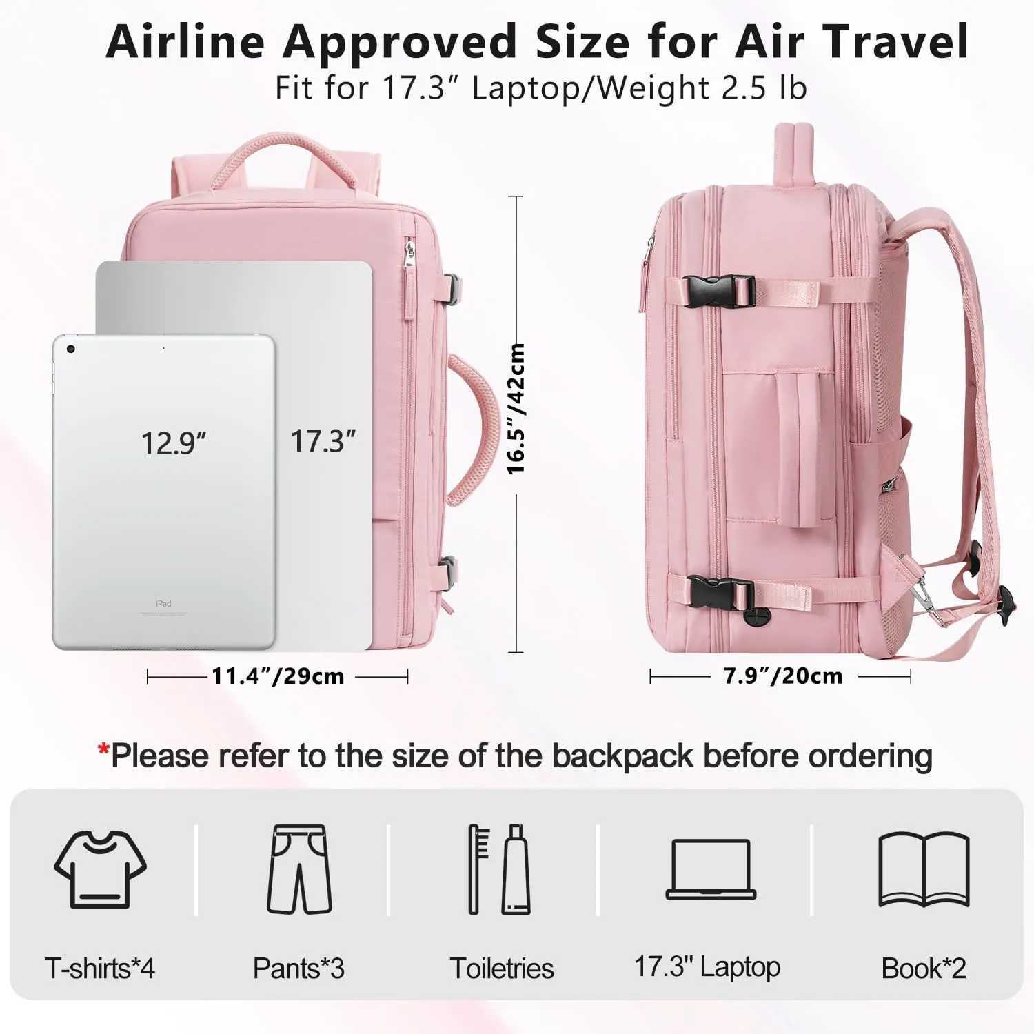 Travel Backpack for Women, Large Carry On Backpack, Waterproof, 17.3 Inch Laptop Backpack, College Bag, Pink