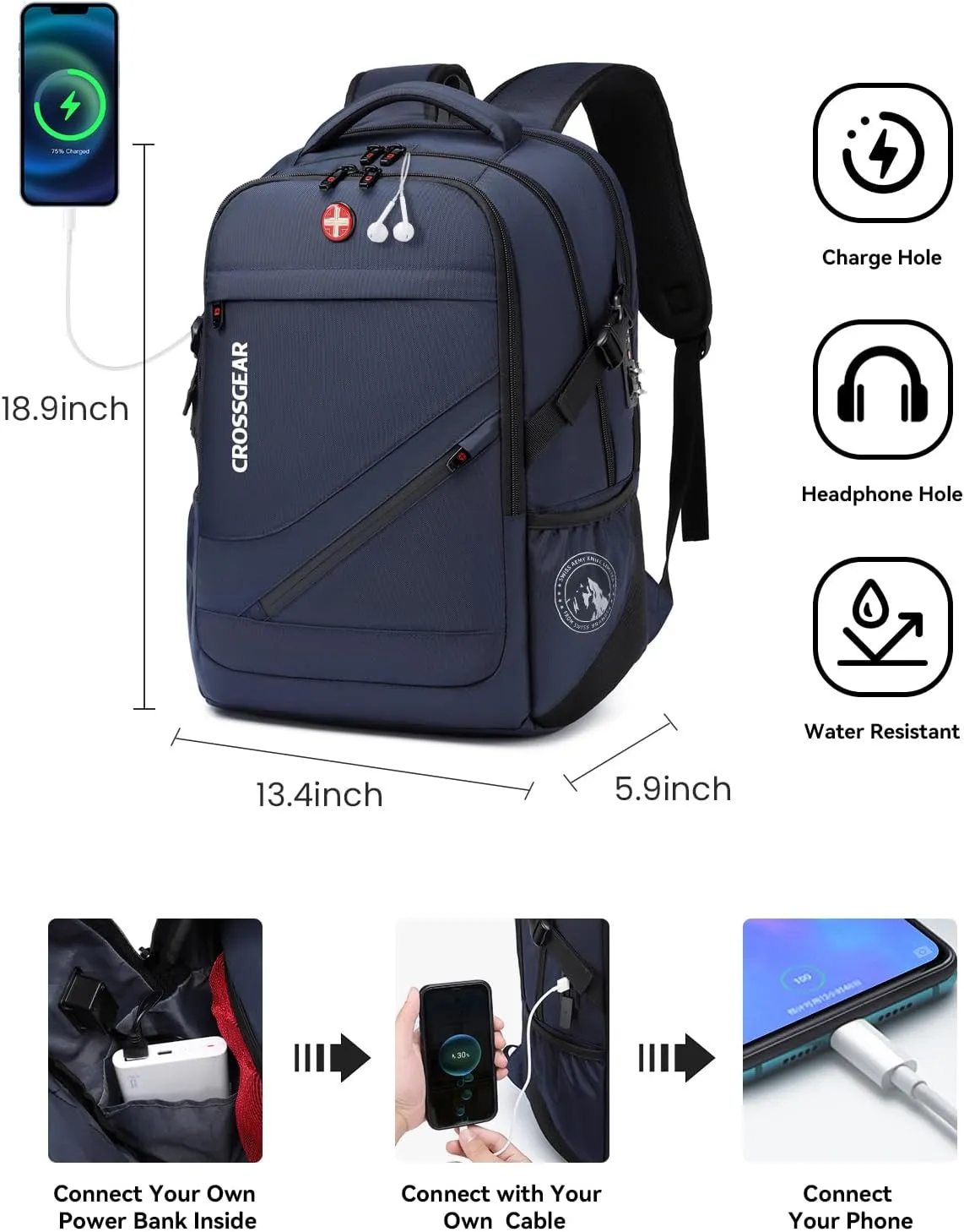 Travel Laptop Backpack for Men Women, Waterproof Anti-Theft Bookbag Airline Approved Carry on Backpacks 17 inch Casual Daypacks Large Laptop Bag with USB Best Gift for Mochilas Para Hombres