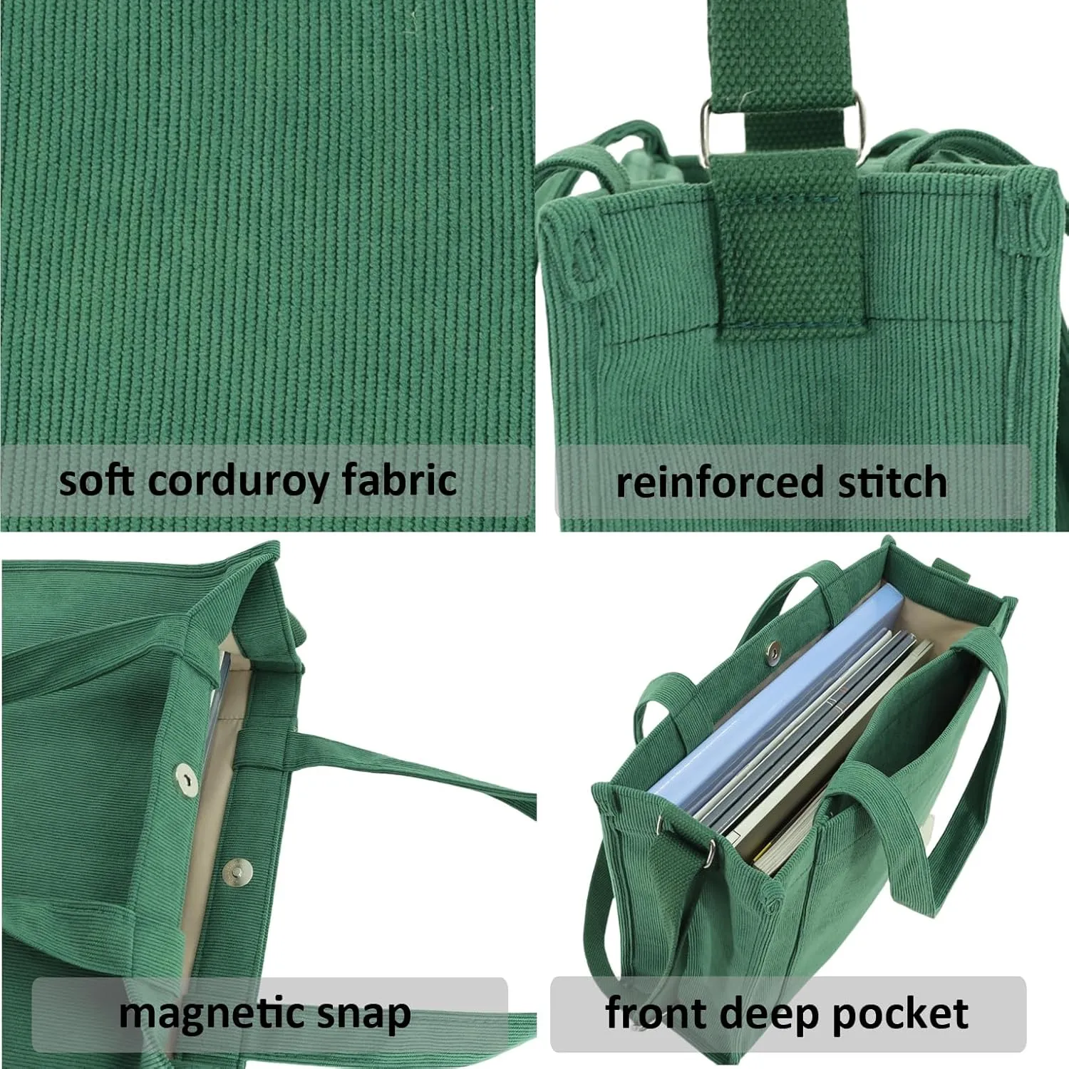 UERRUAM Corduroy Tote Bag for Women Work Crossbody Purse for Everyday,College,Travel,Lightweight Handbag Adjustable Strap
