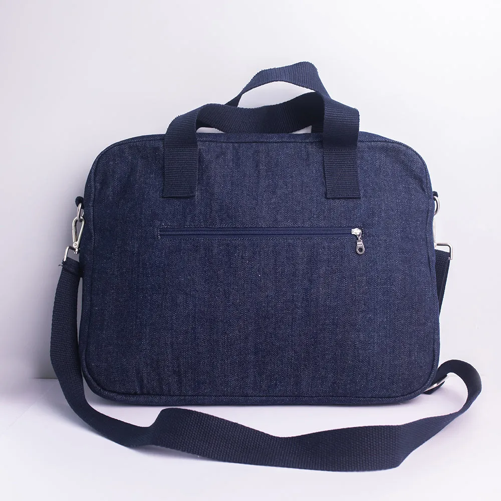 Upcycled Denim Compact Laptop Messenger Bag