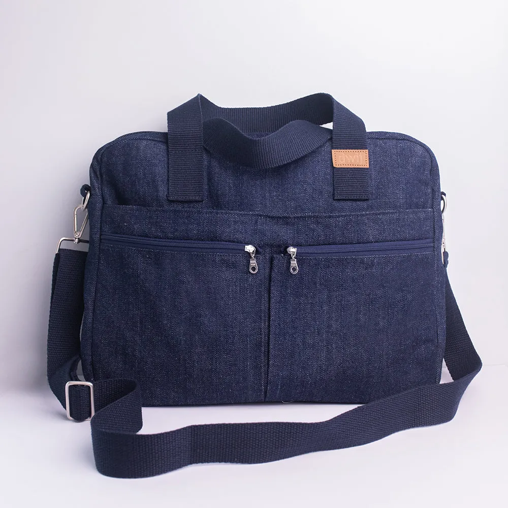 Upcycled Denim Compact Laptop Messenger Bag