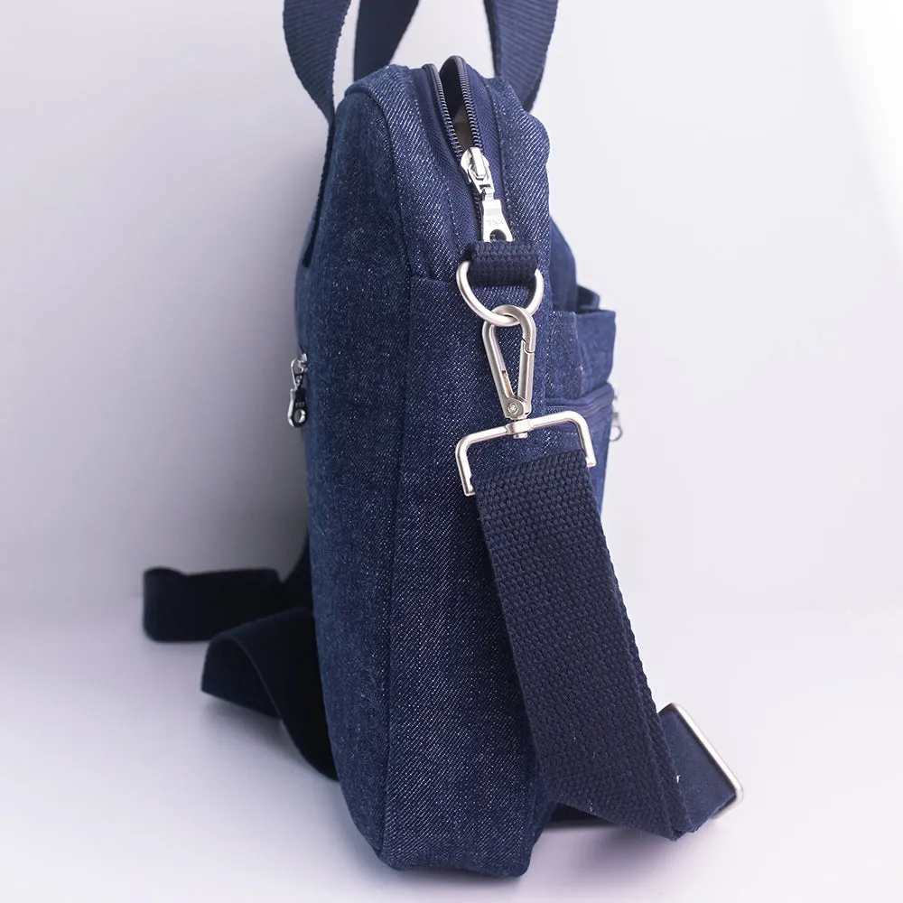 Upcycled Denim Compact Laptop Messenger Bag