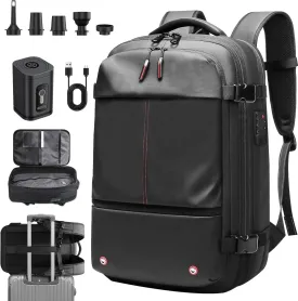 Vacuum Backpack Travel, Airback Vacuum Compression Travel Backpack with Pump, Water Resistant & TSA Anti Theft, Ideal for Travel/Camping/Laptop (With Electric Air Pump & Black)