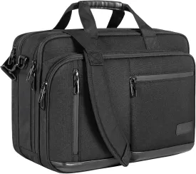 VANKEAN Laptop Briefcase for Men Women, 17.3 Inch Laptop Bag Water Repellent & Expandable Messenger Bag with Strap, Premium Shoulder Bag Womens Briefcase Computer Bag for Travel/Business, Black