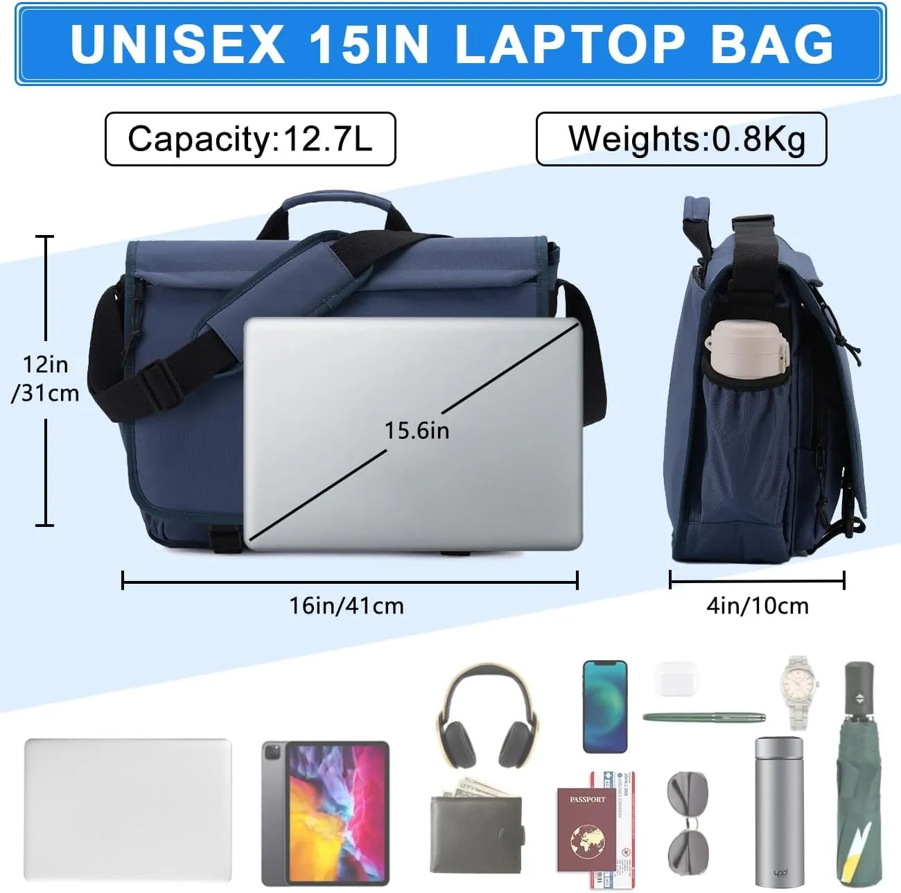 VASCHY Messenger Bag for Men,Water Resistant Satchel Briefcase Laptop Work Bag Crossbody Shoulder Handbag for Women College
