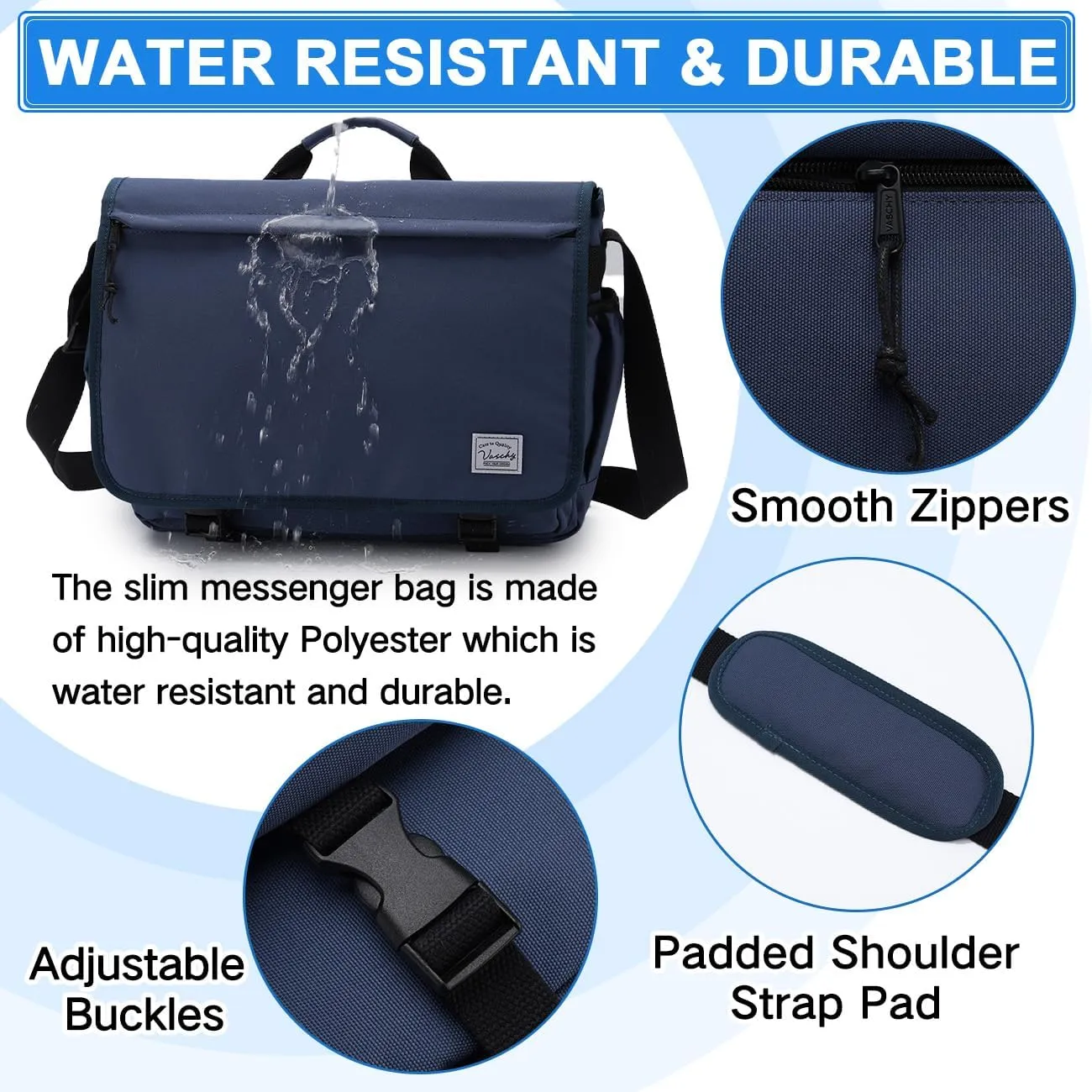 VASCHY Messenger Bag for Men,Water Resistant Satchel Briefcase Laptop Work Bag Crossbody Shoulder Handbag for Women College