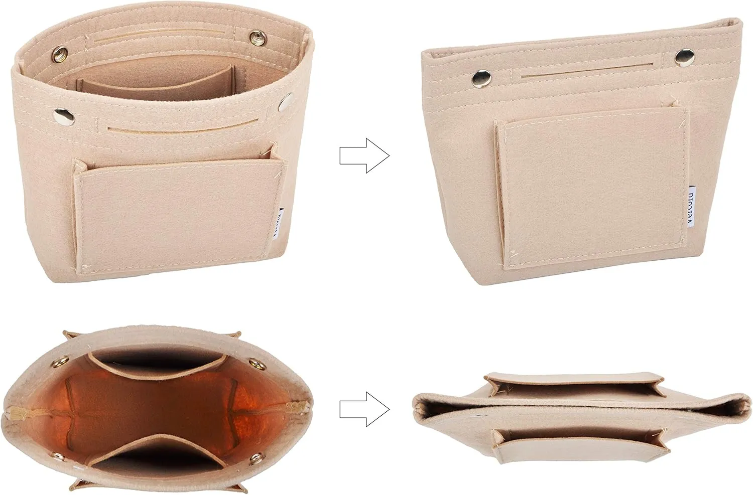 Vercord Mini Slim Small Felt Purse Organizer Insert Inside Handbag Tote Pocketbook for Women Beige