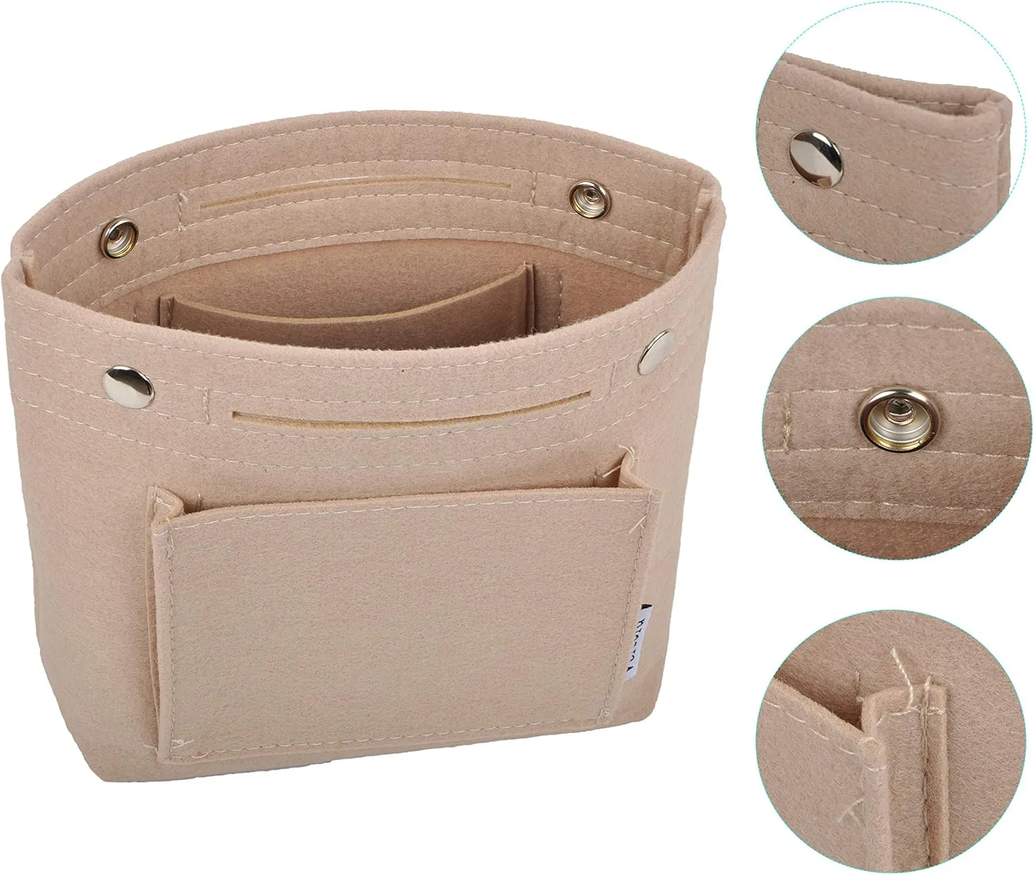 Vercord Mini Slim Small Felt Purse Organizer Insert Inside Handbag Tote Pocketbook for Women Beige