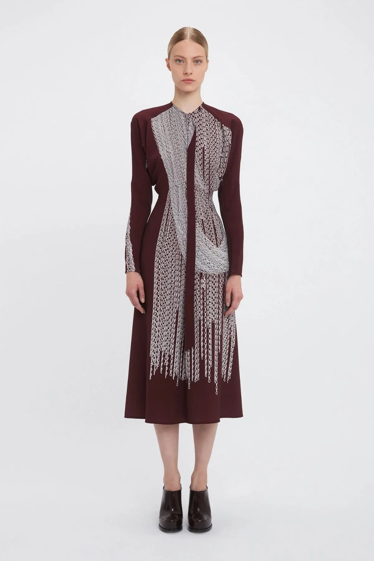 Victoria Beckham Keyhole Dolman Midi Dress - Port/ Silver